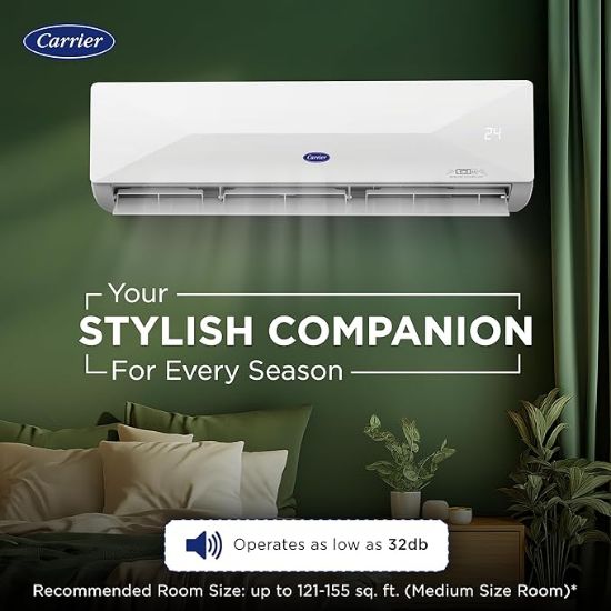 క్యారియర్ 1.5 టన్ 3 స్టార్ Wi-Fi స్మార్ట్ ఫ్లెక్సికూల్ ఇన్వర్టర్ స్ప్లిట్ AC (కాపర్, కన్వర్టిబుల్ 6-ఇన్-1 కూలింగ్, స్మార్ట్ ఎనర్జీ డిస్ప్లే, HD & PM 2.5 ఫిల్టర్, ESTER EDGE FXi (Wi-Fi), CAI18EE3R35W0, వైట్) యొక్క చిత్రం