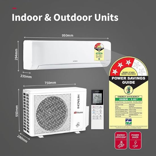 హిటాచీ 1.5 టన్ క్లాస్ 3 స్టార్, 4-వే స్వింగ్, ఐస్ క్లీన్, ఎక్స్‌ప్యాండబుల్+, ఇన్వర్టర్ స్ప్లిట్ AC (100% కాపర్, డస్ట్ ఫిల్టర్, 3400SXL RAS.D318PCCIBS, వైట్) యొక్క చిత్రం