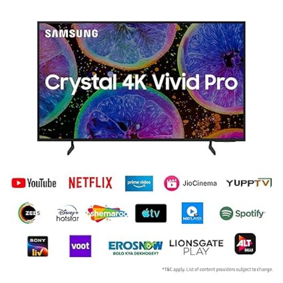 Samsung 108 cm (43 అంగుళాలు) D సిరీస్ బ్రైటర్ క్రిస్టల్ 4K వివిడ్ ప్రో అల్ట్రా HD స్మార్ట్ LED TV UA43DUE77AKLXL (నలుపు) యొక్క చిత్రం