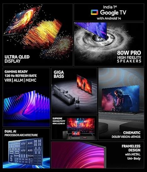 Acer 139 cm (55 అంగుళాలు) సూపర్ సిరీస్ 4K అల్ట్రా HD స్మార్ట్ QLED Google TV AR55QDXGU2875AT (నలుపు) యొక్క చిత్రం