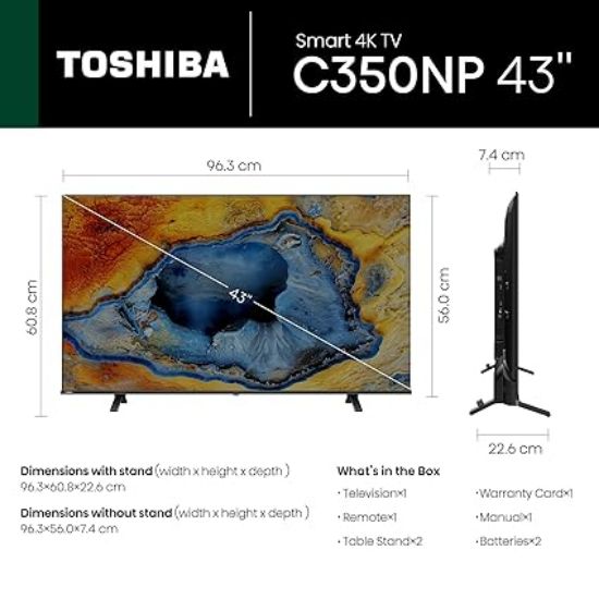 తోషిబా 108 సెం.మీ (43 అంగుళాలు) C350NP సిరీస్ 4K అల్ట్రా HD స్మార్ట్ LED గూగుల్ టీవీ 43C350NP (నలుపు యొక్క చిత్రం