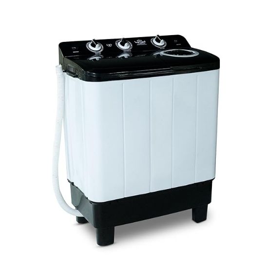 పవర్ గార్డ్ 6.5 కిలోల 5 స్టార్ సెమీ-ఆటోమేటిక్ టాప్ లోడింగ్ వాషింగ్ మెషిన్ ఉపకరణం (2024 మోడల్, PG65WM-Bk-OP, నలుపు, శక్తివంతమైన మోటార్, ప్రభావవంతమైన వాష్ పల్సేటర్, 1350 RPM & కాస్టర్లు) యొక్క చిత్రం