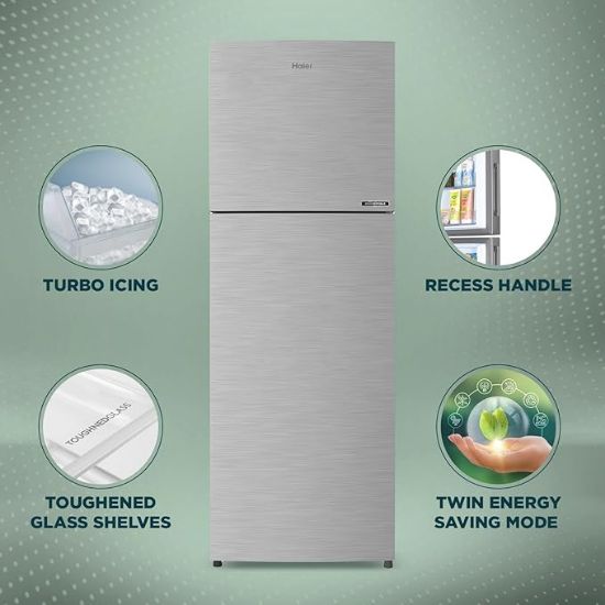 Haier 240 L, 2 స్టార్, 5 In 1 కన్వర్టిబుల్, ఫ్రాస్ట్ ఫ్రీ డబుల్ డోర్ రిఫ్రిజిరేటర్ (HEF-252DS-P, డాజిల్ స్టీల్) యొక్క చిత్రం