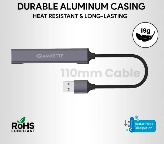 AMKETTE టైప్ A USB 3.0 4 పోర్ట్ USB హబ్ (గ్రే) యొక్క చిత్రం