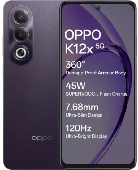 OPPO K12x 5G 45W SUPERVOOC ఛార్జర్ ఇన్-ది-బాక్స్ (మిడ్‌నైట్ వైలెట్, 128 GB) (6 GB RAM) తో యొక్క చిత్రం