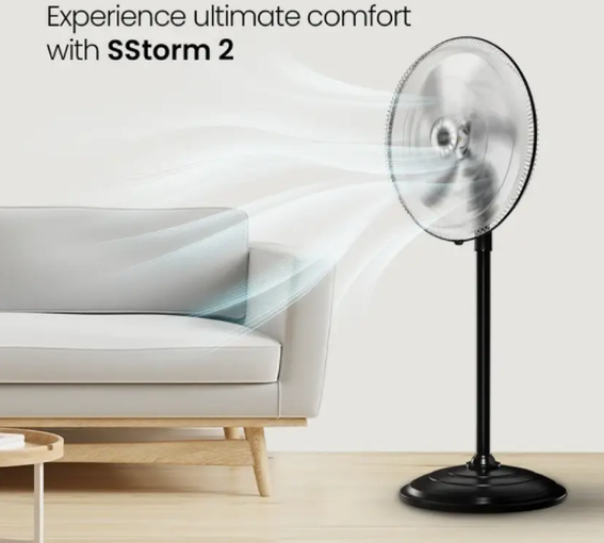 క్రాంప్టన్ ఎస్.ఎస్.టార్మ్ 2 మెటల్ బ్లేడ్ తో 18 అంగుళాలు 450 mm 3 బ్లేడ్ పెడెస్టల్ ఫ్యాన్ (శక్తి ఆదా | క్రోమ్ బ్లాక్ | ప్యాక్ ఆఫ్ 1) యొక్క చిత్రం