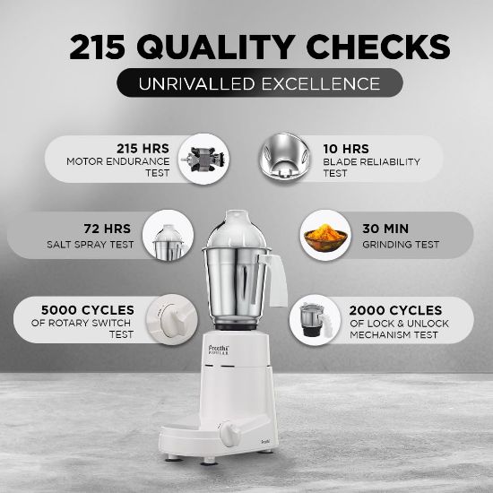 ప్రీతి పాపులర్ 750 W మిక్సర్ గ్రైండర్ (-142 _ | 3 జాడిలు | తెలుపు) యొక్క చిత్రం