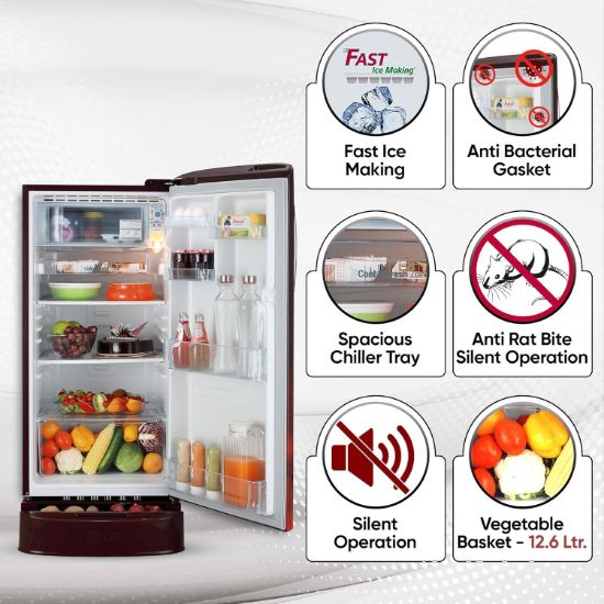 LG 185 L 5 స్టార్ ఇన్వర్టర్ డైరెక్ట్-కూల్ సింగిల్ డోర్ రిఫ్రిజిరేటర్ (GL-D201ASCU, స్కార్లెట్ చార్మ్, డ్రాయర్ తో బేస్ స్టాండ్) యొక్క చిత్రం