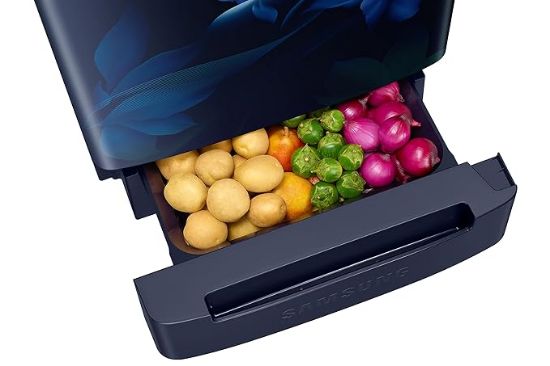 Samsung 189L 5 స్టార్, ఇన్వర్టర్, డైరెక్ట్-కూల్ సింగిల్ డోర్ రిఫ్రిజిరేటర్ (RR21C2H25UZ/HL, మిడ్‌నైట్ బ్లోసమ్ బ్లూ) బేస్ స్టాండ్ డ్రాయర్ యొక్క చిత్రం