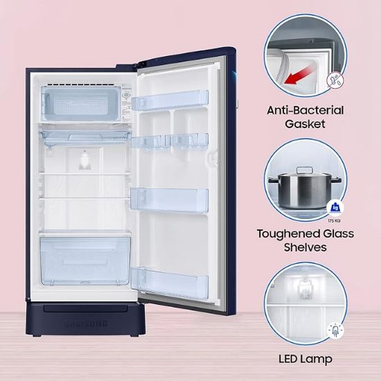 Samsung 189L 5 స్టార్, ఇన్వర్టర్, డైరెక్ట్-కూల్ సింగిల్ డోర్ రిఫ్రిజిరేటర్ (RR21C2H25UZ/HL, మిడ్‌నైట్ బ్లోసమ్ బ్లూ) బేస్ స్టాండ్ డ్రాయర్ యొక్క చిత్రం