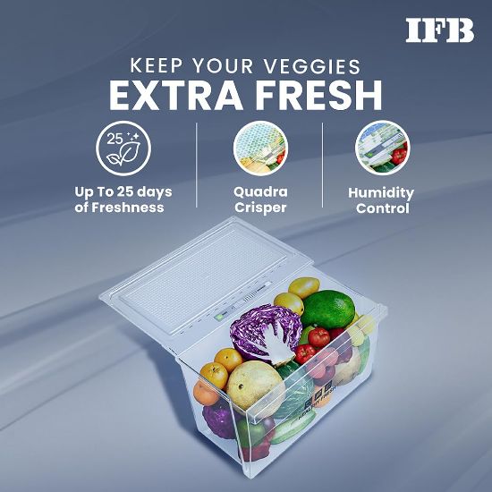 IFB 187L 3 స్టార్ డైరెక్ట్-కూల్ సింగిల్ డోర్ రిఫ్రిజిరేటర్ (IFBDC-2133NBHED, ఫ్లోరల్ ఫాల్స్ బ్లూ) బేస్ డ్రాయర్ మరియు హ్యుమిడిటీ కంట్రోలర్‌తో అసాధారణ స్థలం. యొక్క చిత్రం