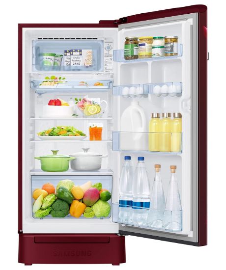Samsung 189L 5 స్టార్ ఇన్వర్టర్ డైరెక్ట్-కూల్ సింగిల్ డోర్ రిఫ్రిజిరేటర్ ఉపకరణం (RR21C2H25RZ/HL, మిడ్‌నైట్ బ్లోసమ్ రెడ్) బేస్ స్టాండ్ డ్రాయర్ యొక్క చిత్రం