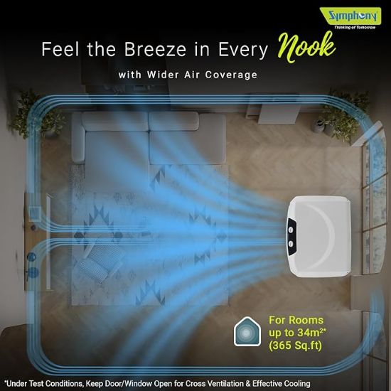 సింఫనీ విండ్‌బ్లాస్ట్ 70 XL డెసర్ట్ ఎయిర్ కూలర్ ఫర్ హోమ్ ఫర్ పవర్ ఫుల్ ఫ్యాన్, హనీకోంబ్ ప్యాడ్‌లు, ఐ-ప్యూర్ టెక్నాలజీ మరియు తక్కువ పవర్ వినియోగం (70L, వైట్) యొక్క చిత్రం