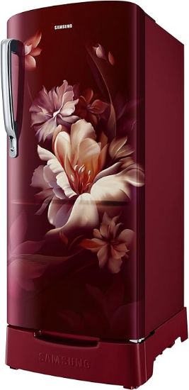 శాంసంగ్ 183 L, 3 స్టార్, డిజిటల్ ఇన్వర్టర్, డైరెక్ట్-కూల్ సింగిల్ డోర్ రిఫ్రిజిరేటర్ (RR20D1823RZ/HL, మిడ్‌నైట్ బ్లోసమ్ రెడ్, బేస్ స్టాండ్ డ్రాయర్) యొక్క చిత్రం