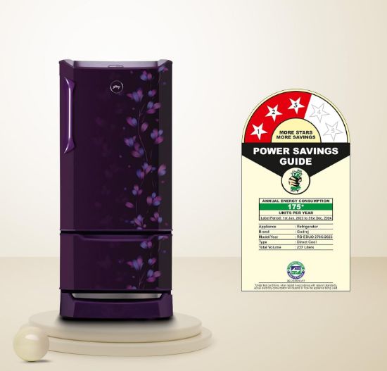 గోద్రేజ్ ఎడ్జ్ 237 L 3 స్టార్ డ్యూయో ఫ్లో టెక్నాలజీతో కూలింగ్ నష్టాన్ని 50% తగ్గించే ఇన్వర్టర్ డైరెక్ట్ కూల్ సింగిల్ డోర్ రిఫ్రిజిరేటర్ (2024 మోడల్, RD EDUO 270C TDI JD PR, జాడే పర్పుల్) యొక్క చిత్రం