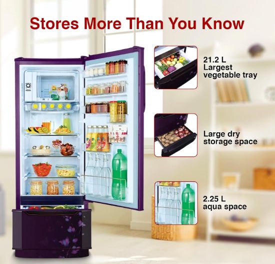 గోద్రేజ్ ఎడ్జ్ 237 L 3 స్టార్ డ్యూయో ఫ్లో టెక్నాలజీతో కూలింగ్ నష్టాన్ని 50% తగ్గించే ఇన్వర్టర్ డైరెక్ట్ కూల్ సింగిల్ డోర్ రిఫ్రిజిరేటర్ (2024 మోడల్, RD EDUO 270C TDI JD PR, జాడే పర్పుల్) యొక్క చిత్రం