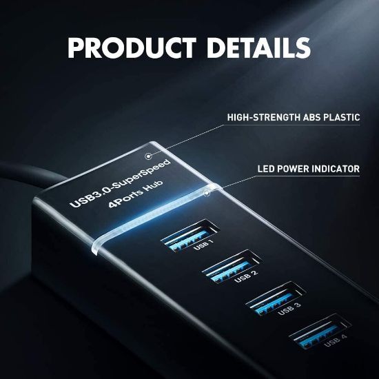 USB 3.0 సూపర్ స్పీడ్‌తో 4-పోర్ట్ USB హబ్ యొక్క చిత్రం