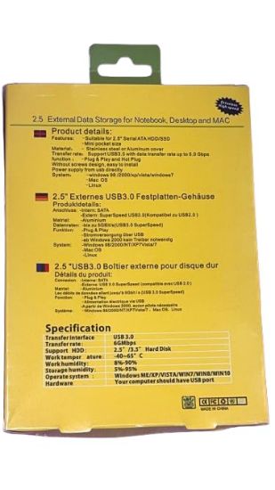 USB 3.0 ఎక్స్‌టర్నల్ హార్డ్ డ్రైవ్ ఎన్‌క్లోజర్, 2.5" SATA SSD ఎన్‌క్లోజర్ కేస్, ATA టూల్-ఫ్రీ ఎక్స్‌టర్నల్ HDD SSD కేస్ ఫాస్ట్ ట్రాన్స్‌ఫర్ స్పీడ్ 5 Gbps వరకు & 4TB వరకు స్టోరేజ్ కెపాసిటీ 2.5 SATA SSD /HDD యొక్క చిత్రం