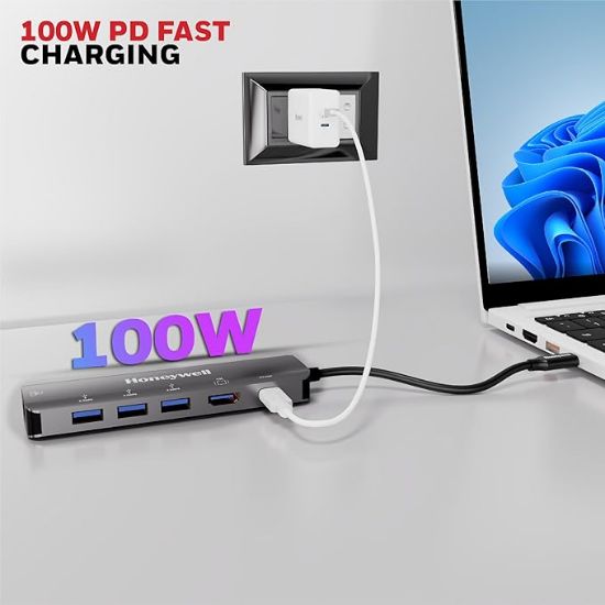 హనీవెల్ కొత్తగా ప్రారంభించిన 6-ఇన్-1 టైప్ సి డాకింగ్ స్టేషన్, 4K HDMI పోర్ట్, 1GBPS RJ45 ఈథర్నెట్ పోర్ట్, 3xUSB పోర్ట్ 3.0 & టైప్ C 3.0 PD 100W, అన్ని టైప్ C పరికరాల కోసం - విండోస్/మ్యాక్‌బుక్, ఆన్-ది-గో ఫీచర్ యొక్క చిత్రం
