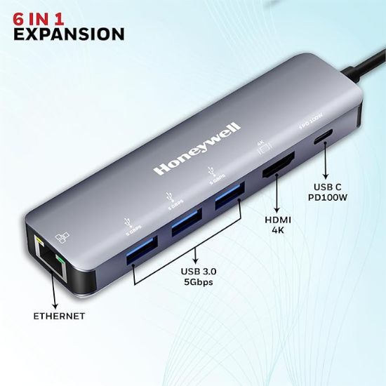హనీవెల్ కొత్తగా ప్రారంభించిన 6-ఇన్-1 టైప్ సి డాకింగ్ స్టేషన్, 4K HDMI పోర్ట్, 1GBPS RJ45 ఈథర్నెట్ పోర్ట్, 3xUSB పోర్ట్ 3.0 & టైప్ C 3.0 PD 100W, అన్ని టైప్ C పరికరాల కోసం - విండోస్/మ్యాక్‌బుక్, ఆన్-ది-గో ఫీచర్ యొక్క చిత్రం