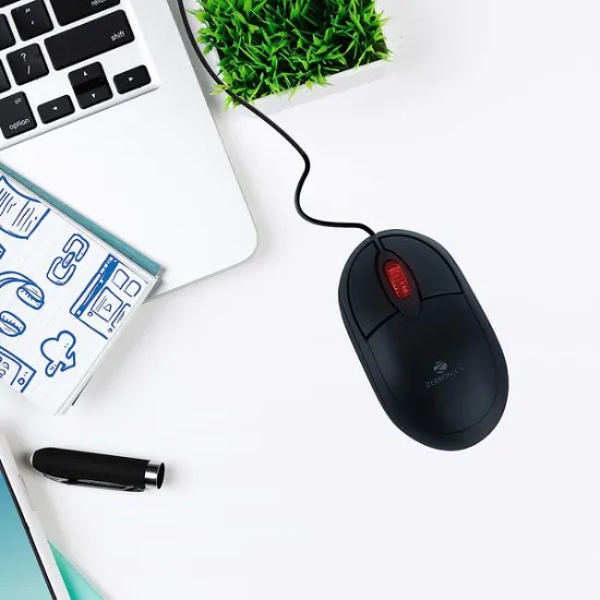 3 బటన్లతో కూడిన జీబ్రానిక్స్ ZEB-RISE వైర్డ్ USB ఆప్టికల్ మౌస్ (నలుపు) యొక్క చిత్రం