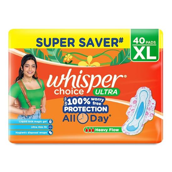 వింగ్స్ (XL) 40 ప్యాడ్‌లతో కూడిన విస్పర్ ఛాయిస్ అల్ట్రా శానిటరీ నాప్‌కిన్ యొక్క చిత్రం