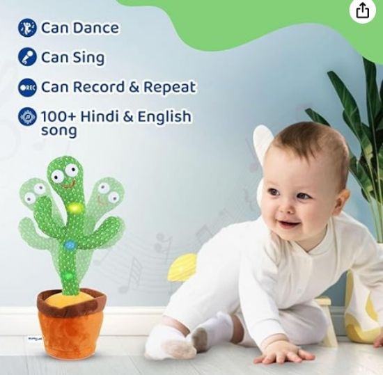 వాయు -ఇ- స్టోర్ డ్యాన్స్ కాక్టస్ టాయ్, పిల్లలు & పిల్లల కోసం రిగ్గిల్ & పాడటం, ప్లష్ ఎలక్ట్రానిక్ బొమ్మలు, వాయిస్ రికార్డింగ్ రిపీట్స్ యొక్క చిత్రం