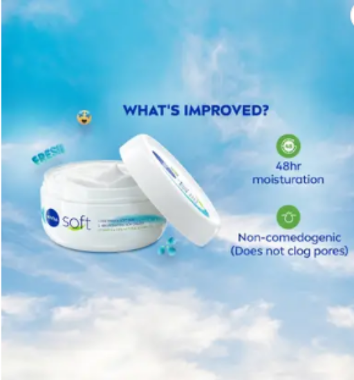 ముఖం, చేతులు & శరీరానికి NIVEA సాఫ్ట్ లైట్ మాయిశ్చరైజర్, విటమిన్ E & జోజోబా ఆయిల్ తో కూడిన నాన్-స్టిక్కీ క్రీమ్ (100 మి.లీ) యొక్క చిత్రం