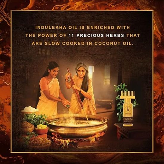 జుట్టు రాలడం నియంత్రణ కోసం ఇందూలేఖ బ్రింఘా, 250ml ఆయుర్వేద హెయిర్ ఆయిల్, ఆమ్లా & కొబ్బరి నూనెతో, దువ్వెన అప్లికేటర్‌తో యొక్క చిత్రం