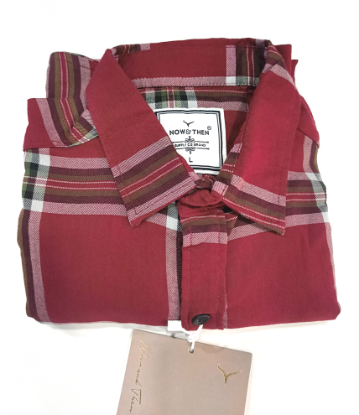 మెరూన్ ప్లాయిడ్ లాంగ్ స్లీవ్ షర్ట్-ఇప్పుడు & తరువాత సరఫరా కో. యొక్క చిత్రం