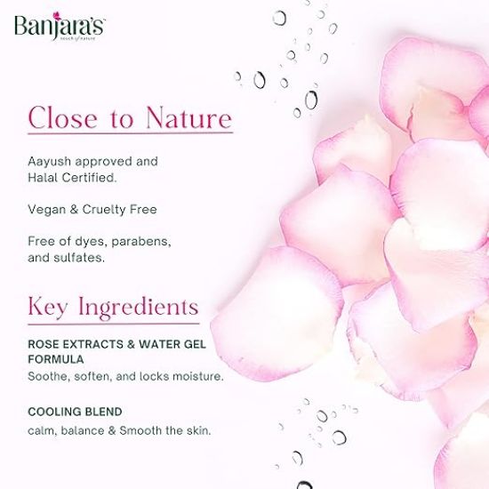 బంజారాస్ రోజ్ వాటర్ జెల్ | గులాబీ రేకుల సారాలతో నూనె లేని హైడ్రేటింగ్ స్ప్రే మిస్ట్ | మలినాలను తొలగిస్తుంది, చర్మం Ph స్థాయిలను నిర్వహిస్తుంది, రంధ్రాలను బిగించడంలో సహాయపడుతుంది | చర్మం, ముఖం కోసం, 100 Ml (100 Ml X 1 ప్యాక్) యొక్క చిత్రం