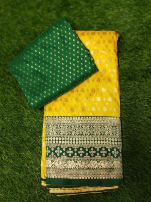 బనారసి-శైలి పట్టు (సిల్క్) మెటీరియల్, పిల్లల లెహెంగా మరియు బ్లౌజ్ సెట్ కోసం రూపొందించిన ఆర్ట్ సిల్క్ లేదా సెమీ-పట్టు ఫాబ్రిక్(one meter). యొక్క చిత్రం