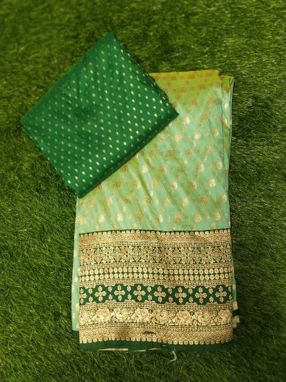 బనారసి-శైలి పట్టు (సిల్క్) మెటీరియల్, పిల్లల లెహెంగా మరియు బ్లౌజ్ సెట్ కోసం రూపొందించిన ఆర్ట్ సిల్క్ లేదా సెమీ-పట్టు ఫాబ్రిక్(one meter). యొక్క చిత్రం