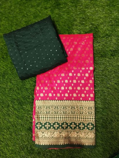 బనారసి-శైలి పట్టు (సిల్క్) మెటీరియల్, పిల్లల లెహెంగా మరియు బ్లౌజ్ సెట్ కోసం రూపొందించిన ఆర్ట్ సిల్క్ లేదా సెమీ-పట్టు ఫాబ్రిక్(one meter). యొక్క చిత్రం