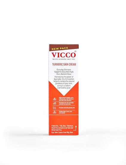 వికో టర్మరిక్ స్కిన్ క్రీమ్ | మెరిసే, సమాన టోన్డ్ చర్మానికి పసుపు & గంధపు నూనెతో 100% సహజ ఆయుర్వేద ఉపశమనం | అన్ని రకాల చర్మాలకు అనుకూలం [ఒక్కొక్కటి 70 గ్రాములు | 1 ప్యాక్] యొక్క చిత్రం