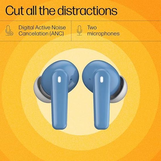 HP H150 ట్రూ వైర్‌లెస్ ఇయర్‌బడ్స్, బ్లూటూత్ కనెక్టివిటీ, డిజిటల్ యాక్టివ్ నాయిస్ క్యాన్సిలేషన్, 7 గంటల ప్లేటైమ్, ఫింగర్‌ప్రింట్ టచ్, IPX3 వాటర్-రెసిస్టెంట్ డిజైన్, 1-సంవత్సరం పరిమిత వారంటీ, బ్లూ, A20QBAA యొక్క చిత్రం