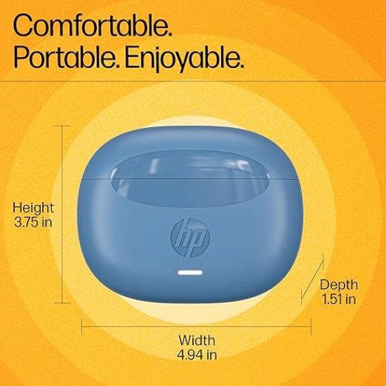 HP H150 ట్రూ వైర్‌లెస్ ఇయర్‌బడ్స్, బ్లూటూత్ కనెక్టివిటీ, డిజిటల్ యాక్టివ్ నాయిస్ క్యాన్సిలేషన్, 7 గంటల ప్లేటైమ్, ఫింగర్‌ప్రింట్ టచ్, IPX3 వాటర్-రెసిస్టెంట్ డిజైన్, 1-సంవత్సరం పరిమిత వారంటీ, బ్లూ, A20QBAA యొక్క చిత్రం