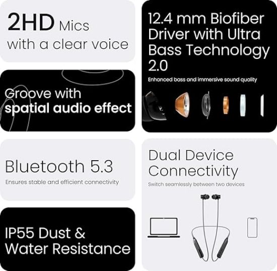 Nothing Neckband Pro 50dB యాక్టివ్ నాయిస్ క్యాన్సిలేషన్, స్మార్ట్ డయల్ డిజైన్, 37 గంటల ప్లేటైమ్ బ్లూటూత్ వైర్‌లెస్ ఇన్ ఇయర్ ఇయర్‌ఫోన్స్ విత్ మైక్ యొక్క చిత్రం