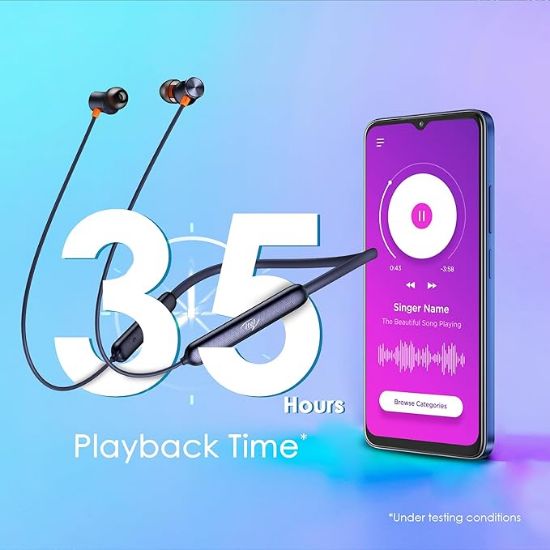 itel IEB54 Proఇయర్ ఇయర్‌ఫోన్‌లలో  బ్లూటూత్ | AI ENC | 35 గంటల ప్లేబ్యాక్ | 10Mm బాస్ బూస్ట్ డ్రైవర్లు | ఫాస్ట్ ఛార్జింగ్ (10 నిమిషాలు = 4 గంటలు ప్లేబ్యాక్) | మాగ్నెటిక్ ఇయర్‌బడ్‌లు | వాటర్ రెసిస్టెంట్ | బ్లూ యొక్క చిత్రం