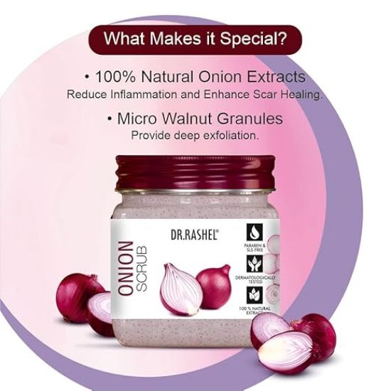 ముఖం & శరీరానికి డా.రాషెల్ ఉల్లిపాయ స్క్రబ్ (380 Ml) యాంటీఆయిడెంట్ల కోసం | డీప్ ఎక్స్‌ఫోలియేషన్ కోసం క్లెన్సర్ | డెడ్ స్కిన్ రిమూవర్ | బ్లాక్‌హెడ్ రిమూవర్ | చర్మాన్ని ప్రకాశవంతం చేసే మెరుపు యొక్క చిత్రం
