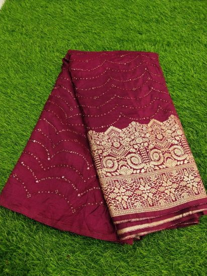 Chinon Border works-- Deep Maroon  or wine shade cloth (Per meter) used for long frocks and lehanga sets for Girls యొక్క చిత్రం