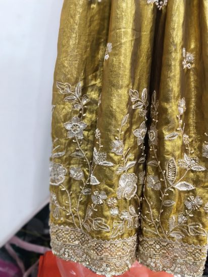 Golden-Brown / Mustard-Olive Shade Silk Lehenga & Choli Set with a party-wear look, designed in pure soft silk with silver/light gold embroidery(Per Meter). - copy యొక్క చిత్రం