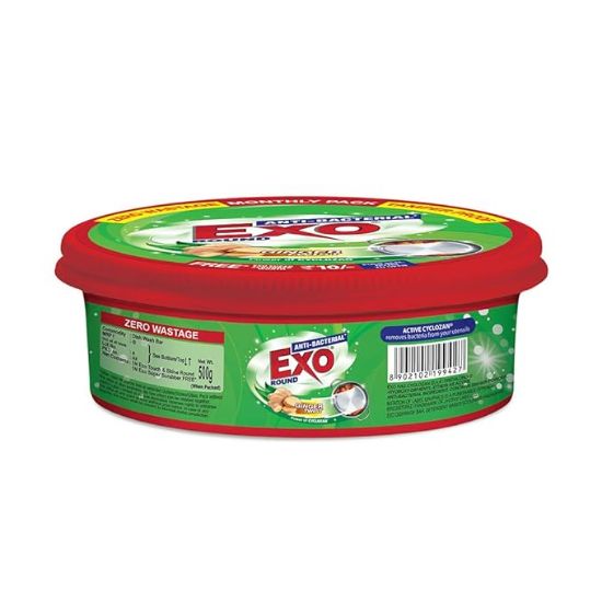 ఎక్సో రౌండ్ డిష్ వాష్ బార్ 500 గ్రాములు | అల్లం యొక్క యాంటీ బాక్టీరియల్ సామర్థ్యం మరియు మంచితనంతో పూర్తి డిష్ వాషింగ్ సొల్యూషన్ కఠినమైన మురికి మరకలను సులభంగా తొలగించండి | పరిశుభ్రత మరియు ఉన్నతమైన శుభ్రపరచడం అనుభవించండి యొక్క చిత్రం