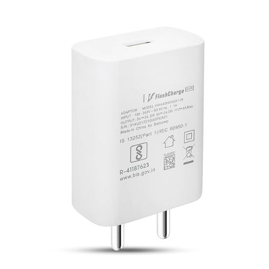 USB నుండి టైప్ C కేబుల్‌తో కూడిన 44W ఫ్లాష్ ఛార్జర్ Vivo Iqoo Z6/Z6/Z6 Lite 5G/T1/Neo 6/Z7/Z7 Pro/V23/V23E/V23 Pro/V25/V25E/V25/V26/Y35/Y73/V215G/T1/T2 సిరీస్ (తెలుపు)తో అనుకూలంగా ఉంటుంది. యొక్క చిత్రం