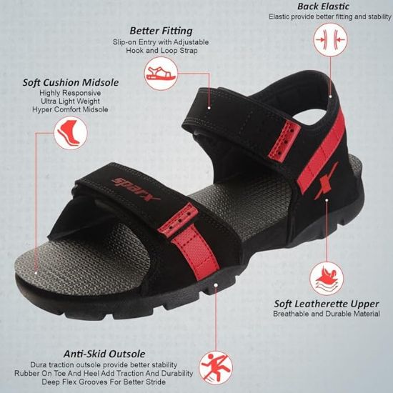 SPARX పురుషుల బ్లాక్ సాలిడ్ స్పోర్ట్స్ శాండల్ యొక్క చిత్రం