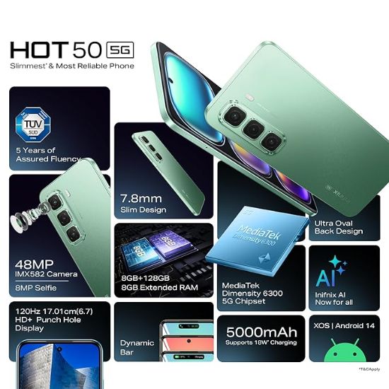 ఇన్ఫినిక్స్ హాట్ 50 5G, సేజ్ గ్రీన్ (8GB, 128GB) యొక్క చిత్రం