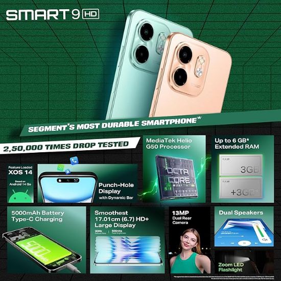 ఇన్ఫినిక్స్ స్మార్ట్ 9 HD (నియో టైటానియం, 3GB RAM, 64GB స్టోరేజ్) | 250K+ డ్రాప్ టెట్స్ | 90Hz పంచ్ హోల్ డిస్ప్లే | 5000mAh బ్యాటరీ బ్రాండ్: ఇన్ఫినిక్స్ యొక్క చిత్రం