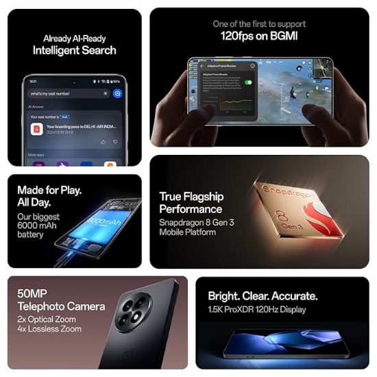 OnePlus 13R | OnePlus AIతో మరింత స్మార్ట్ | జీవితకాల ప్రదర్శన వారంటీ (12GB RAM, 256GB నిల్వ నెబ్యులా నోయిర్) యొక్క చిత్రం