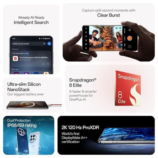 OnePlus 13 | OnePlus AIతో మరింత స్మార్ట్ | లైఫ్‌టైమ్ డిస్‌ప్లే వారంటీ (12GB RAM, 256GB స్టోరేజ్ మిడ్‌నైట్ ఓషన్) యొక్క చిత్రం