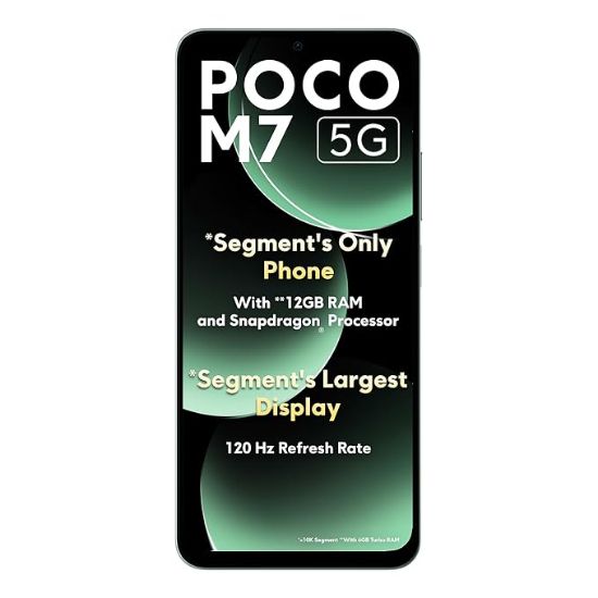 POCO M7 5G మింట్ గ్రీన్ 6GB RAM|128GB ROM|SD4 Gen2 ప్రాసెసర్|6.88" HD+ డిస్ప్లే|50MP కెమెరా|8MP ఫ్రంట్ కెమెరా|5160 mAh బ్యాటరీ యొక్క చిత్రం